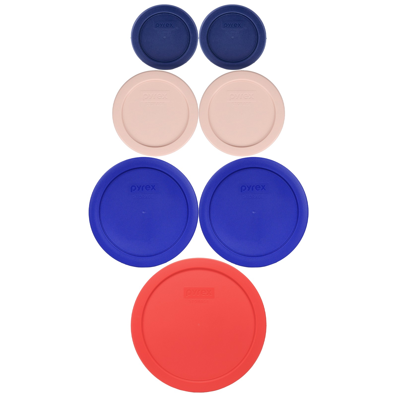 Pyrex Lids Bundle: (2) 7202 BL, (2) 7200 RSW, (2) 7201 CB, (1) 7402-PC RD