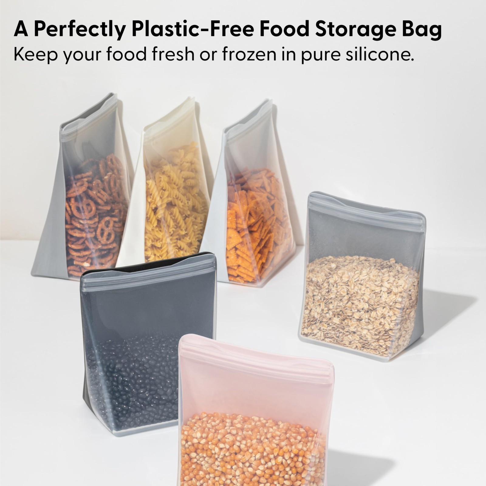 Porter Silicone Reusable Storage Bag, Sandwich (36oz Stand-Up), Cream, Food S…