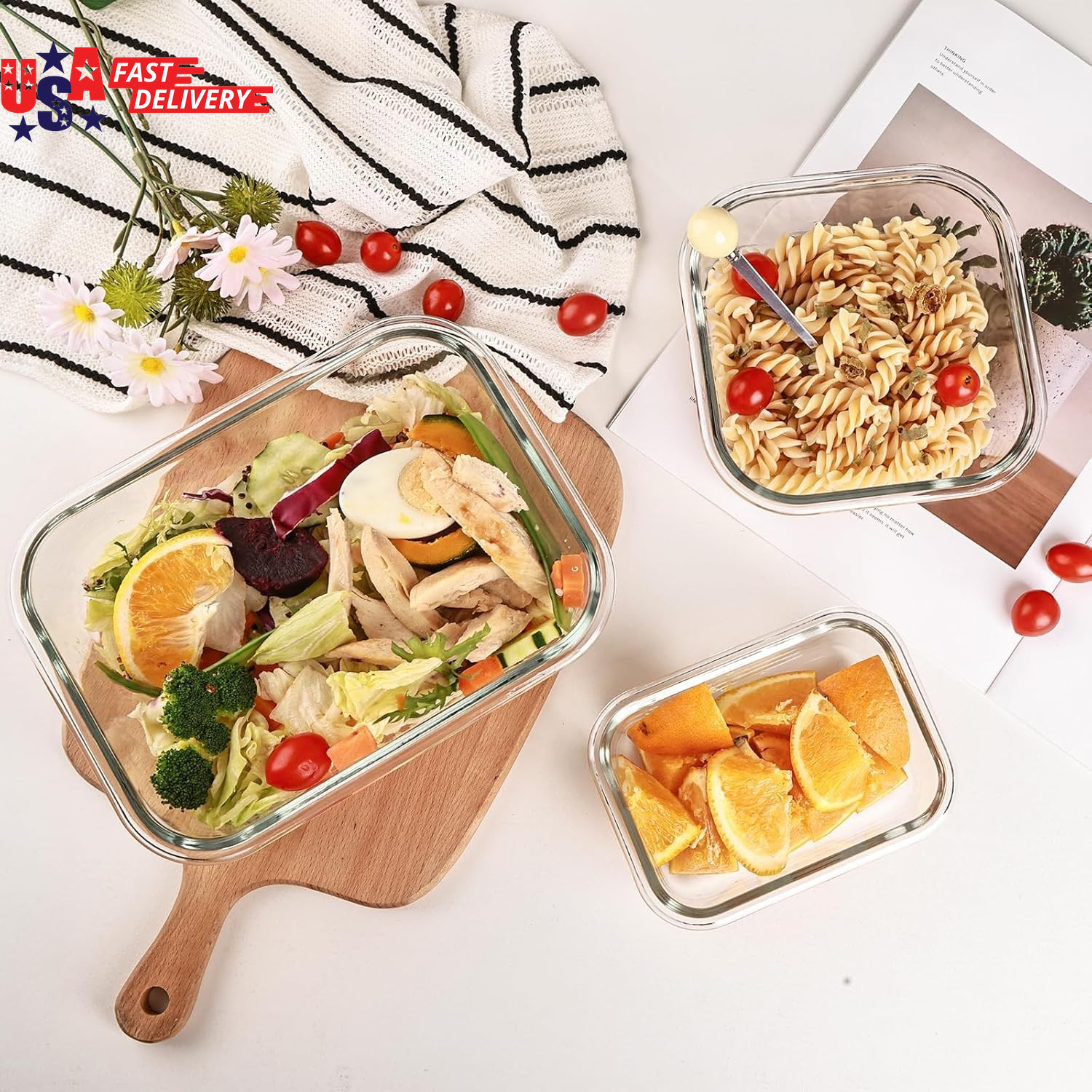 8 Pack Glass Food Storage Containers with Lids, Meal Prep Containers, Airtight B