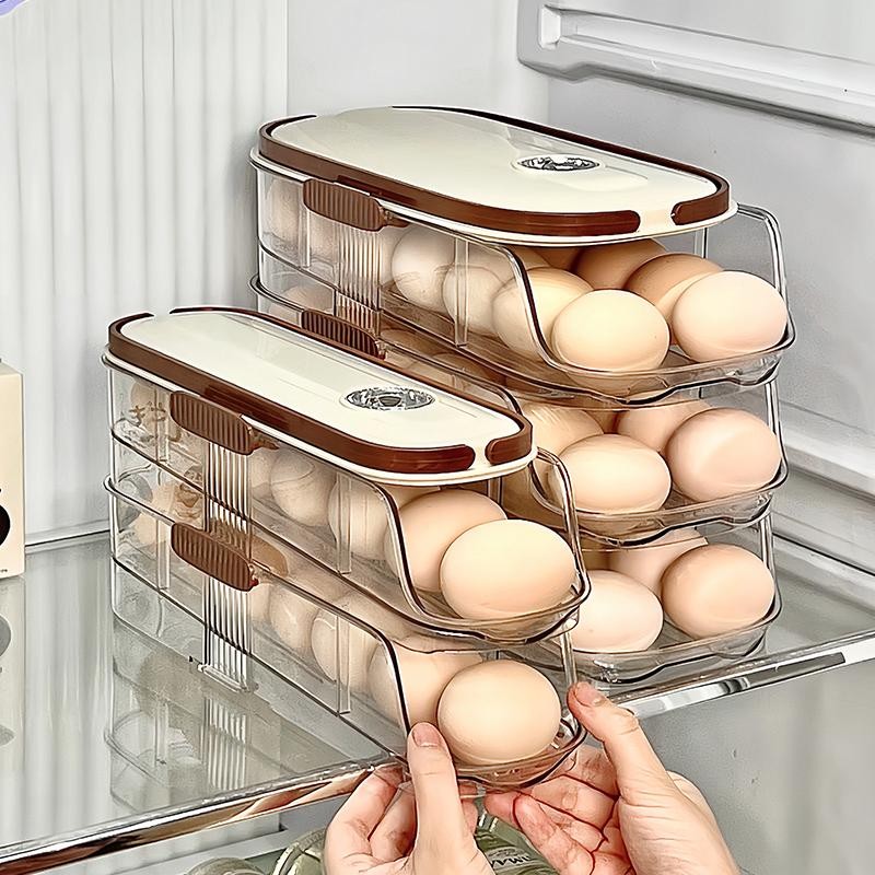 1PCS Home Refrigerator Egg Organizer Sliding Egg Carton Automatic Egg Roller .
