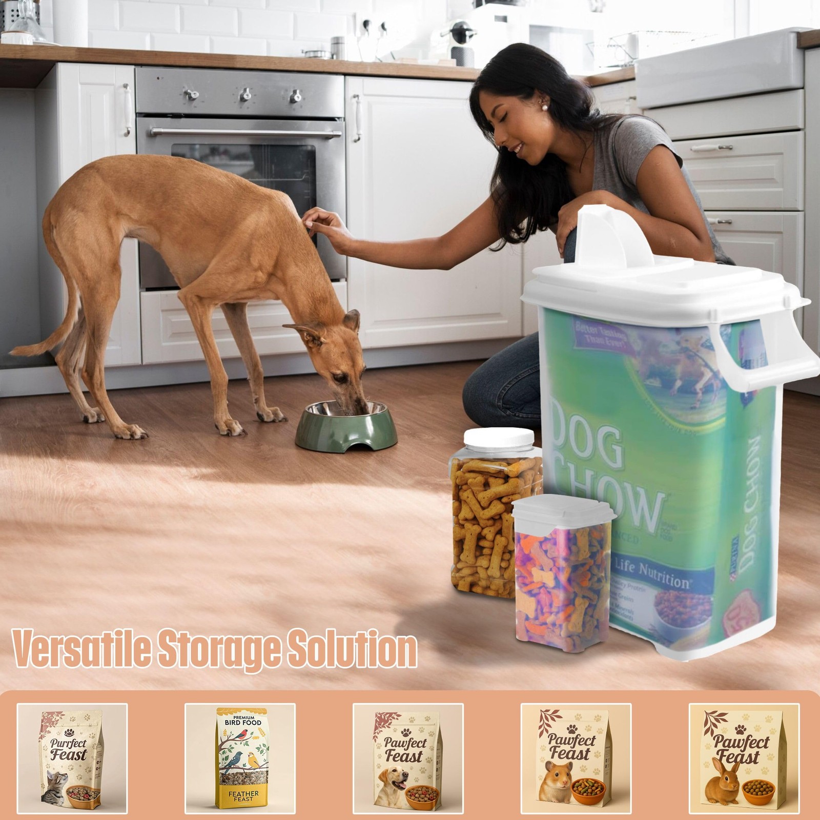 Pet Food Storage Solution (Set of 3) – 32QT, 4QT & 2QT BPA-Free Containers wi…