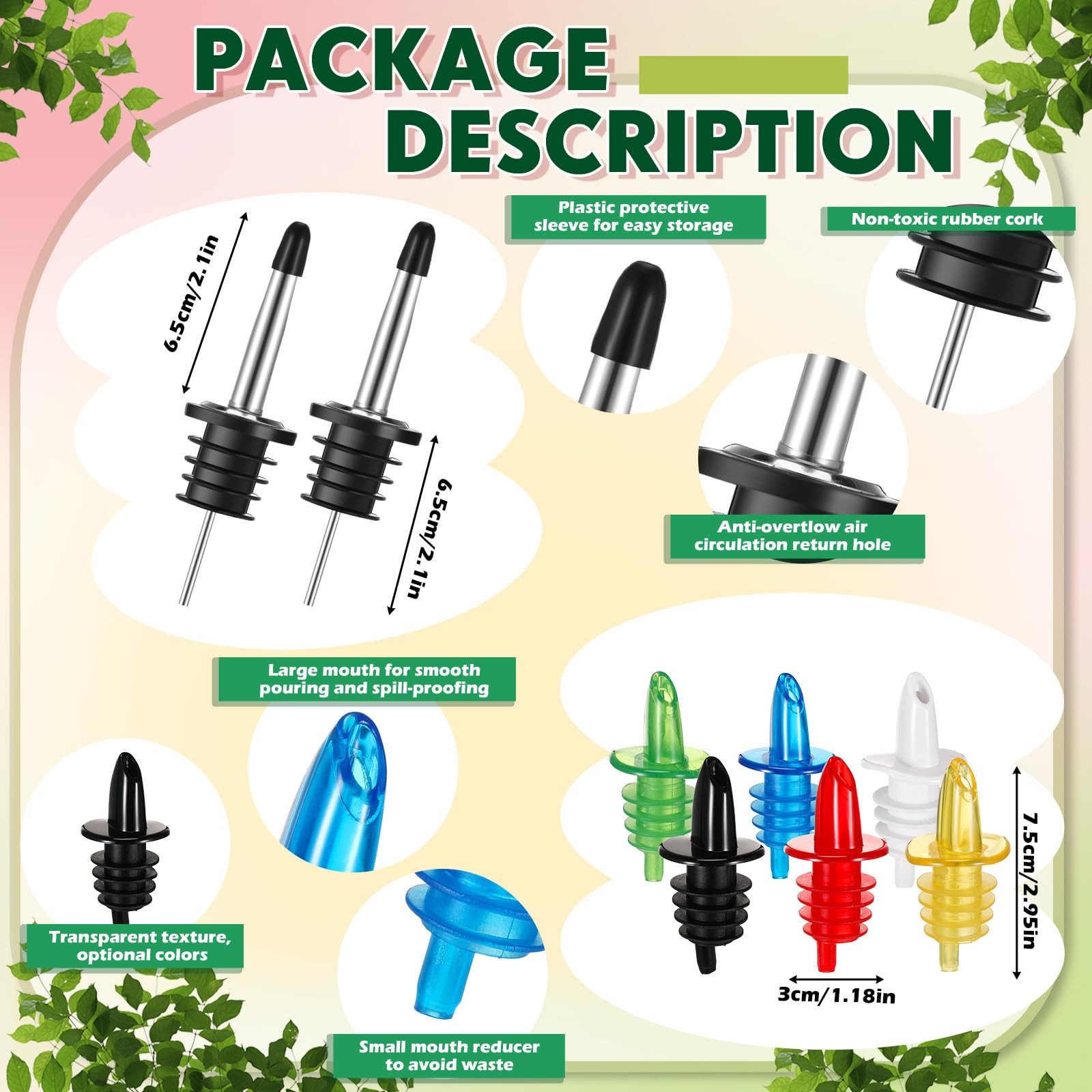 6 Set 16 oz Plastic Long Neck Bottles with Rainbow Pourer and Caps Plastic Ju…