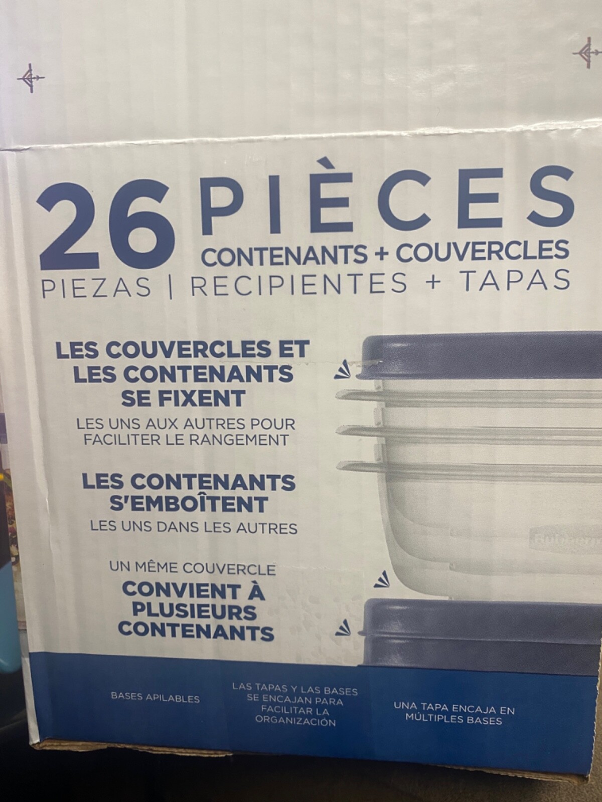 RUBBERMAID Food Storage Container Set w/EASY FIND LIDS 26-PC, S.E BLUE , Vented