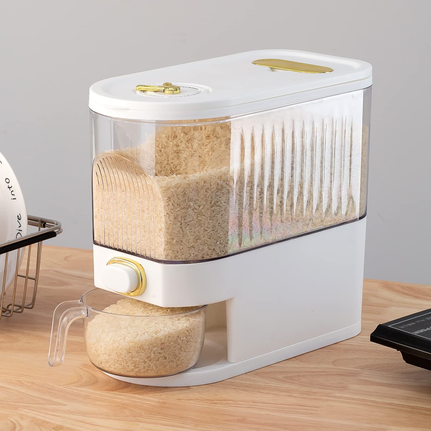 Clear 11Lbs Rice Dispenser, Large Grain Container Storage with Lid, Measuring…