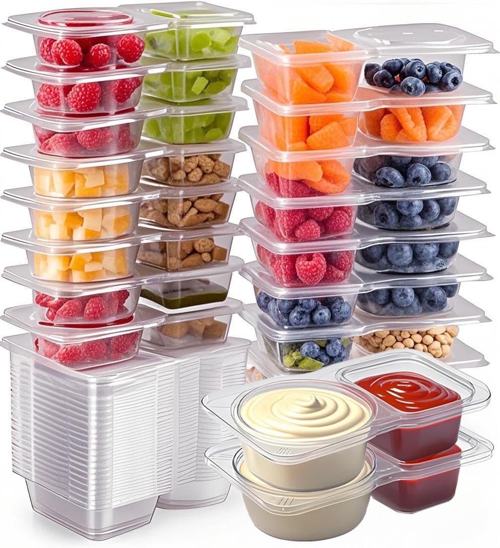 20 Pack Reusable Snack Containers with Lids, Double Compartment Snack Contain…