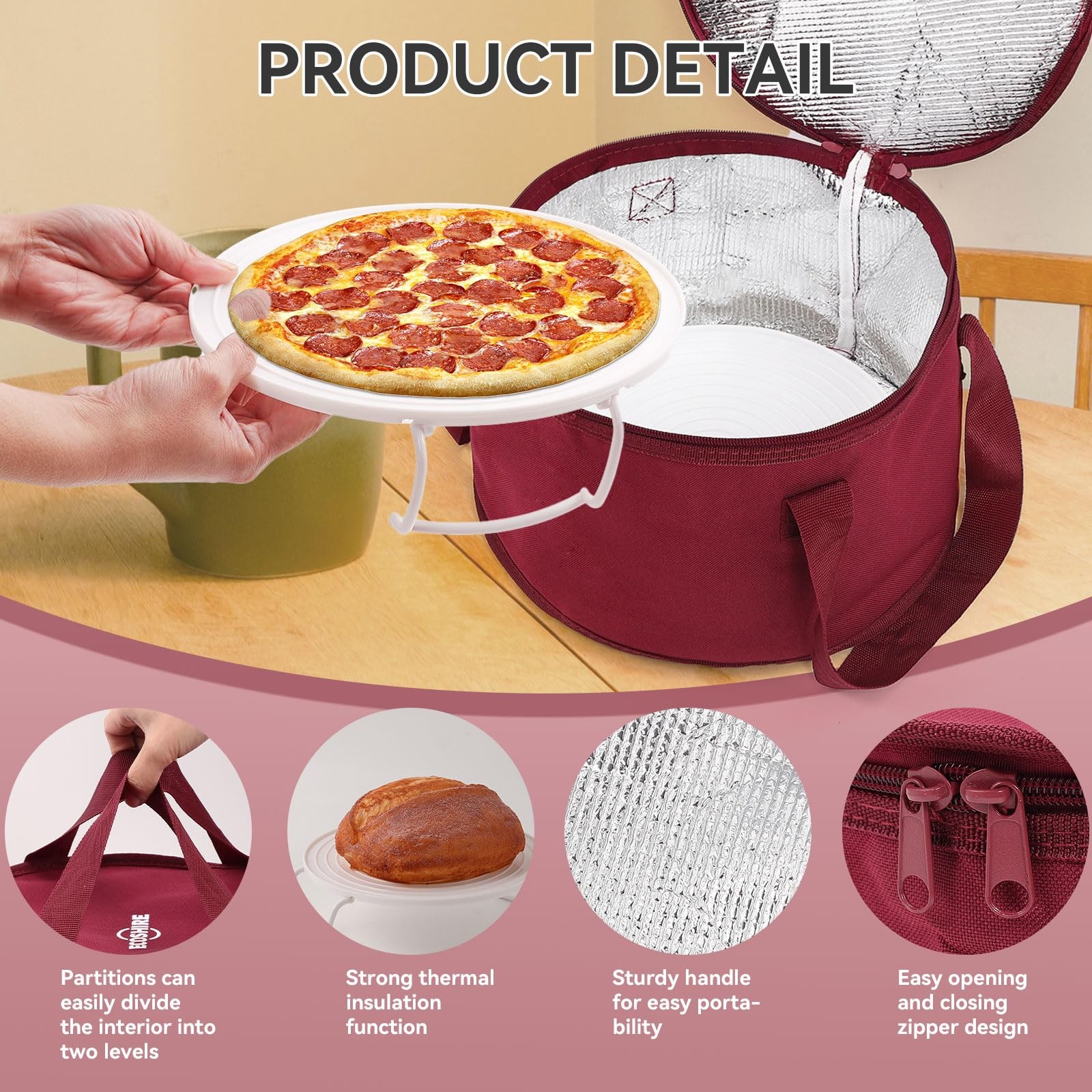 2-Piece Round Pie Carrier Set – 11”x7” Insulated Casserole Carrier with Lid &…