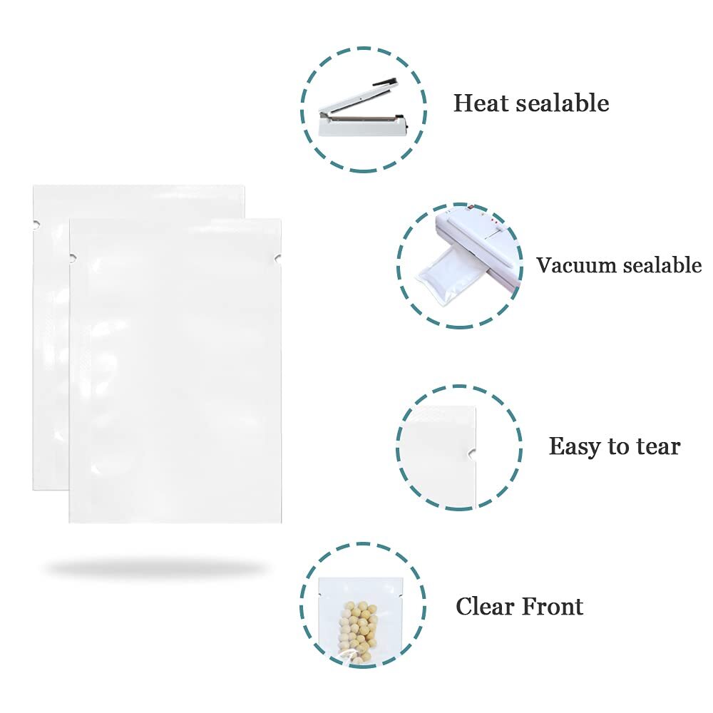 100 Pack 5.5×7.9 Inch Open Top Plastic Vacuum Pouch Heat Sealable Bags Packets