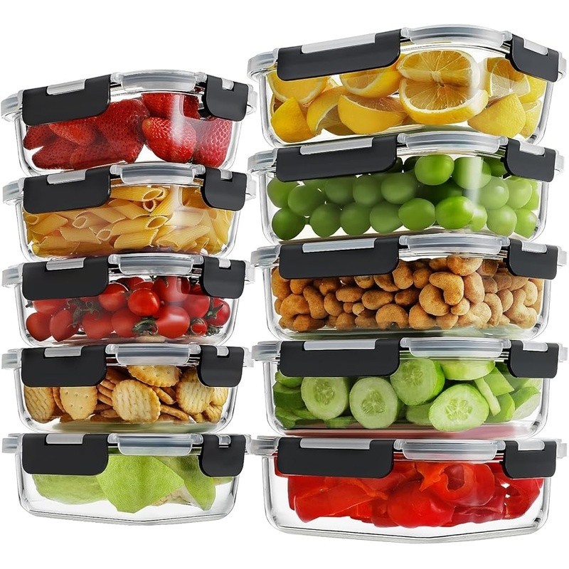 Glass Storage Containers Set 20pcs Leakproof Microwave Oven Safe BPA Free New