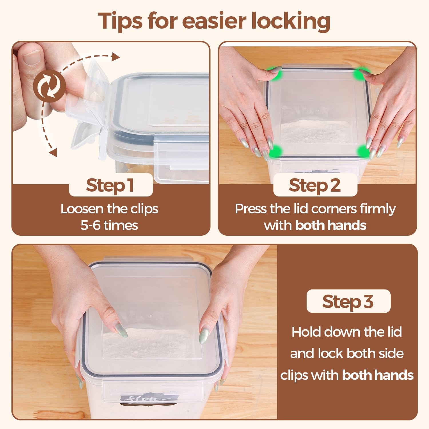 Food Storage Containers with Lids Set of 3 (2L/2.1Qt) (1.4L/1.5Qt) (0.8L/0.8Q…