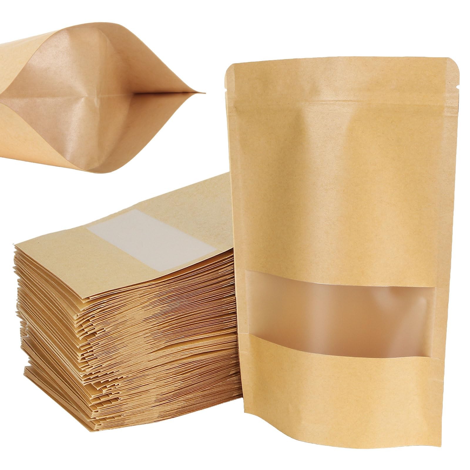 200pcs Kraft Ziplock Bag 5.9 x 8.7 Inch Reusable Kraft Pouch with Tear Notch …