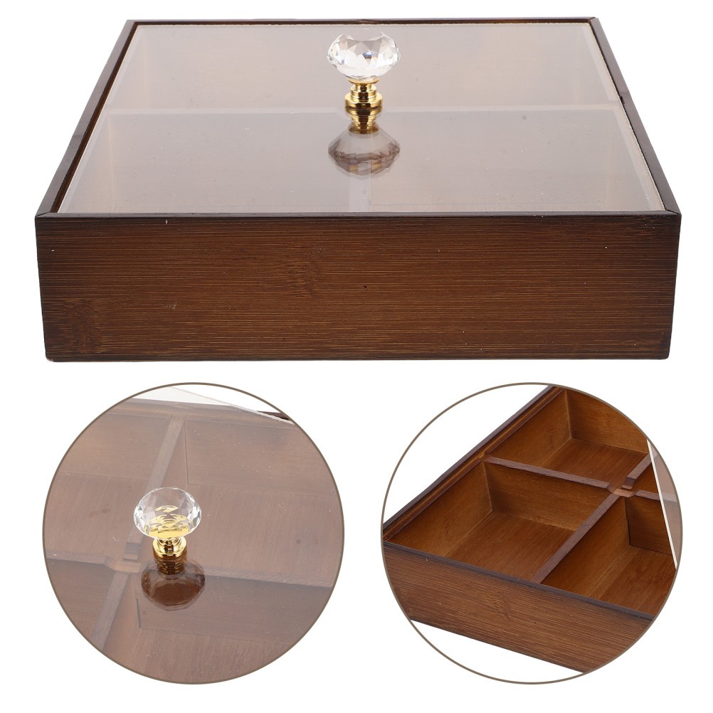 Rustic Bamboo Snack Serving Tray with 4 Compartments and Acrylic Lid