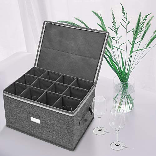 Stemware Storage Containers (2 pack), Wine Glass Storage Box with Dividers…