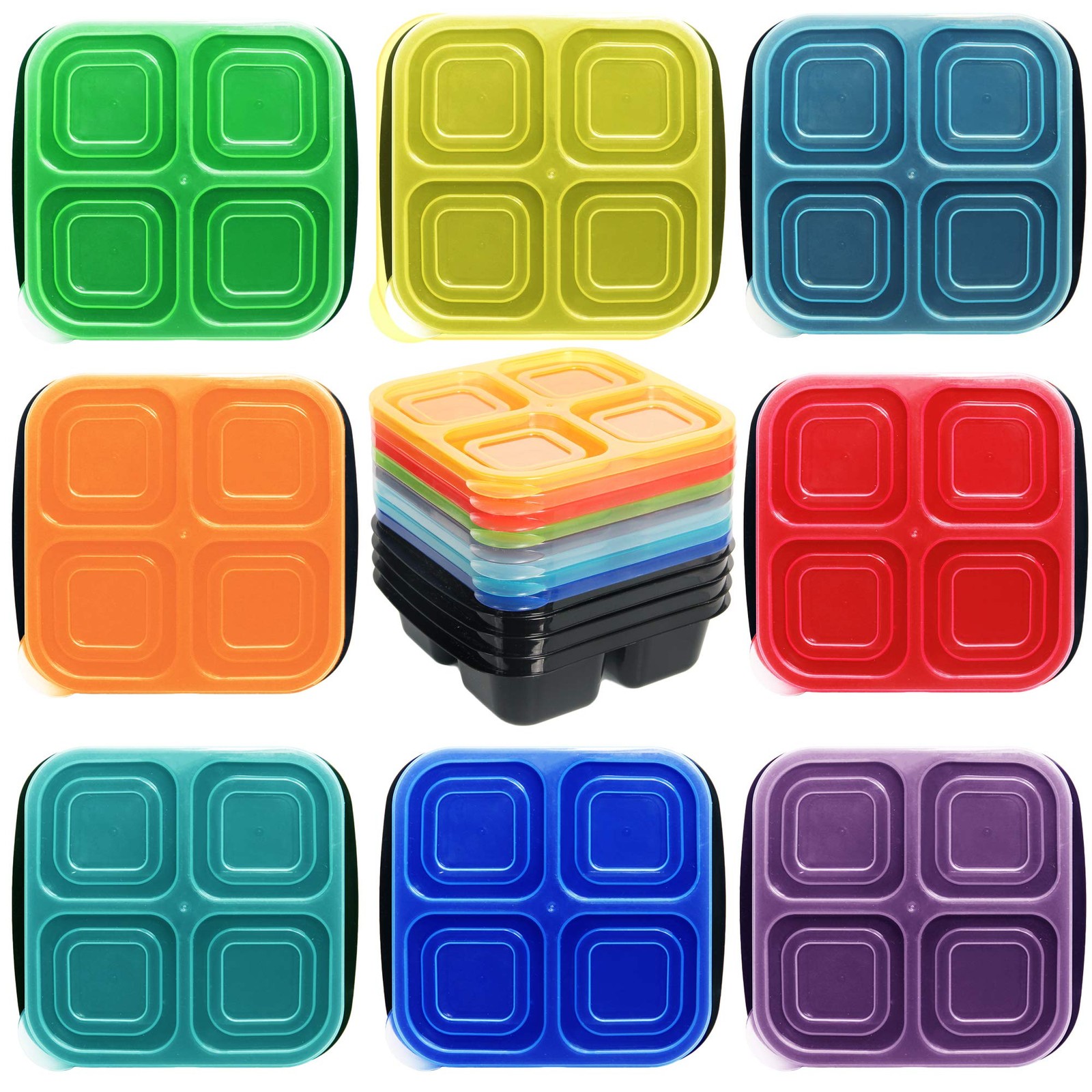 Youngever 8 Pack 4-Compartment Reusable 6.8″ L x 6″ W x 2.2″ H, Rainbow Color
