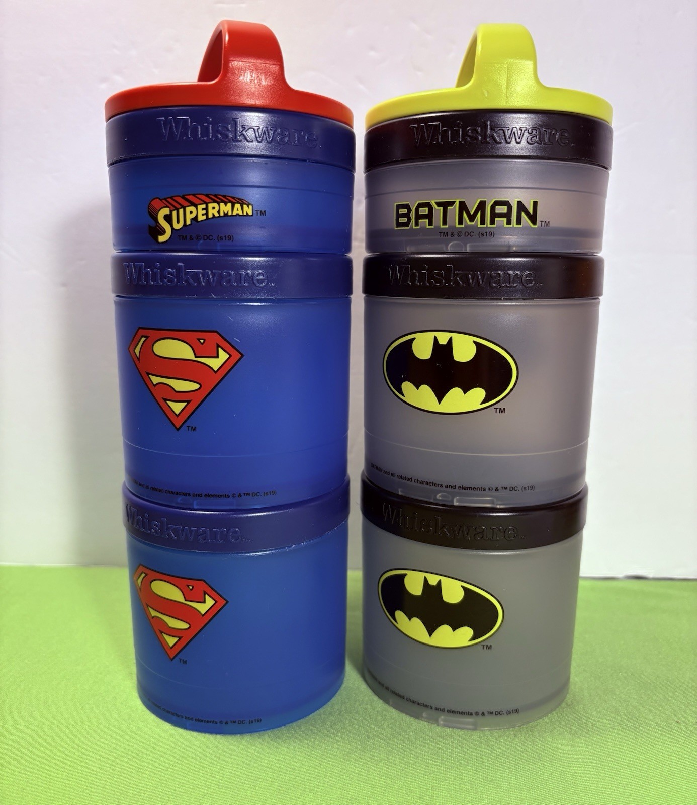 Lot Of 2 Whiskware DC Comics Stack Snack Pack ( 1-1/3 cup & 2-1 cup), Good Cond.