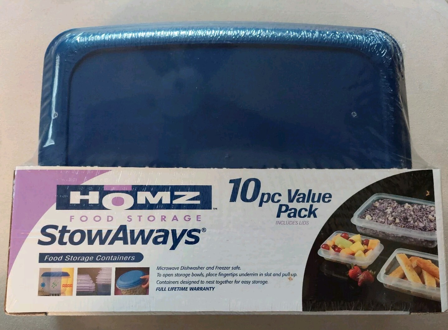 Vintage 1999 Homz StowAways Clear Plastic Food Storage Containers, 10 Pc Set NOS