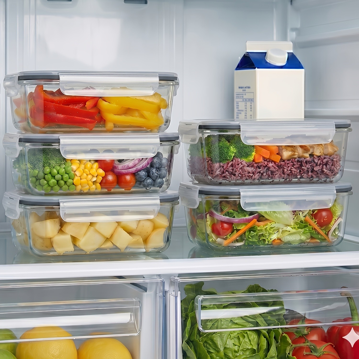 5 Pack 35oz Glass Food Storage Containers With Lids, grey
