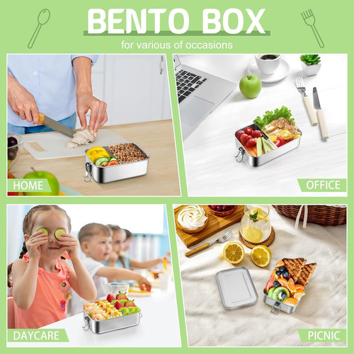 TeamFar Stainless Steel Bento Box, 28oz/850ML Small Metal 850ML, Silver