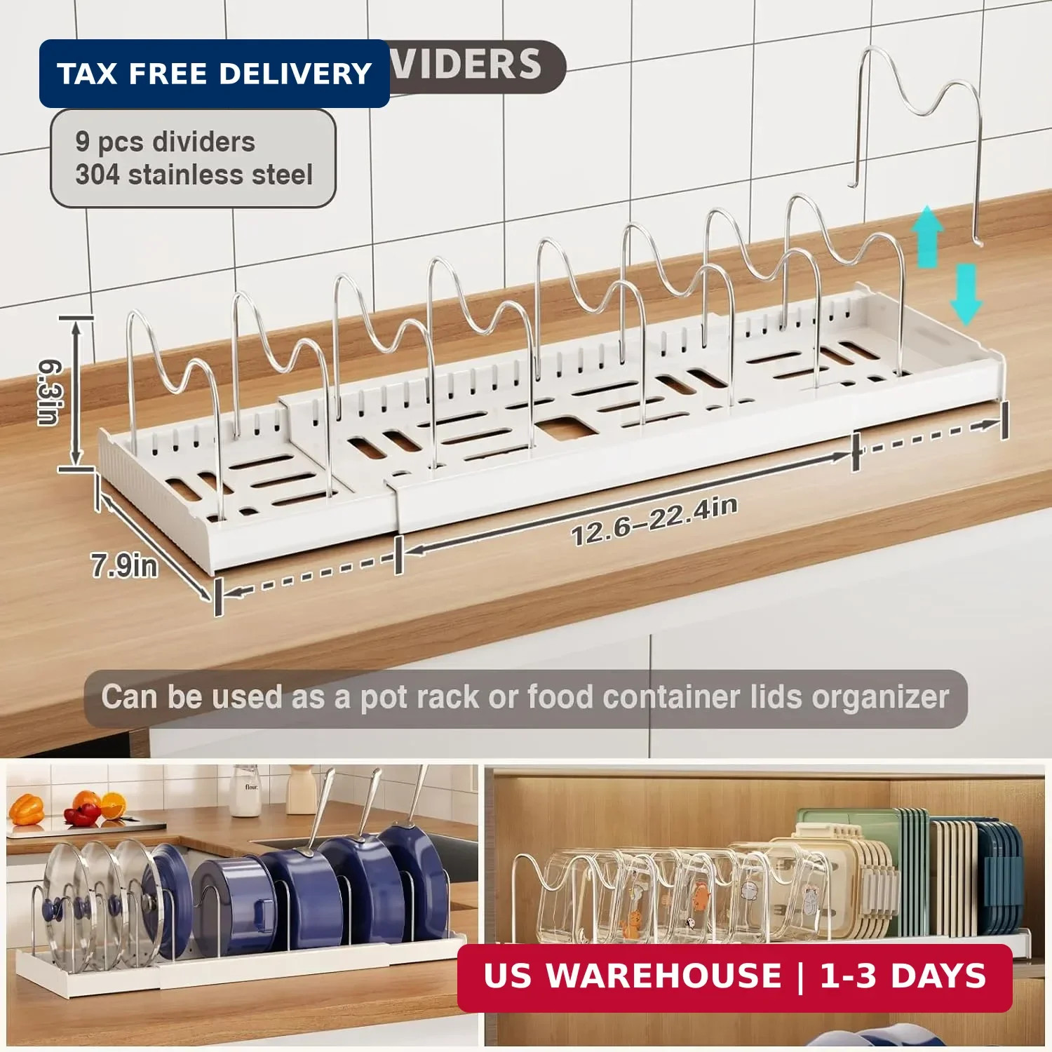 Magheo 2 Pack Expandable Food Storage Container Lid Organizers, 22″ Pots and Pan