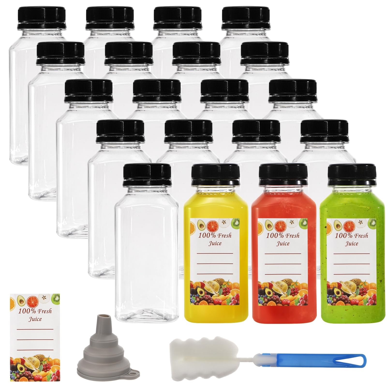 Cedilis 25 Pack 8 Oz Plastic Juice Bottles with Black Cap, Disposable Juice D…