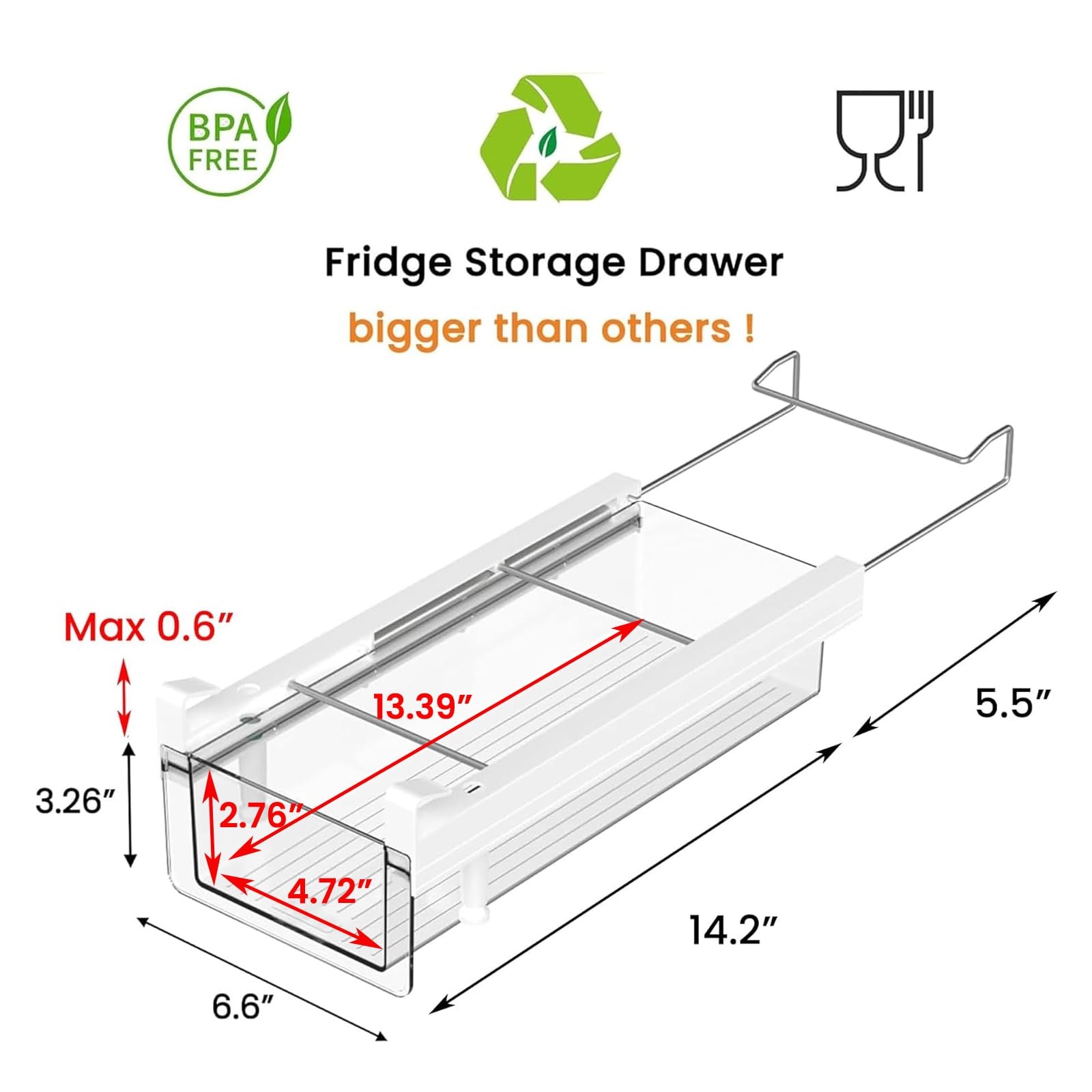 Fridge Organizer Drawer, Clear Plastic Fridge Organizer Bins, Add on Refriger…