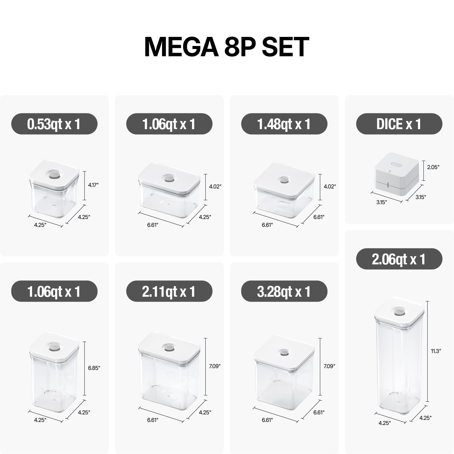 Premium Airtight Food Storage Containers Mega 8P/Set. Total 46.11cup, 7pcs Co…