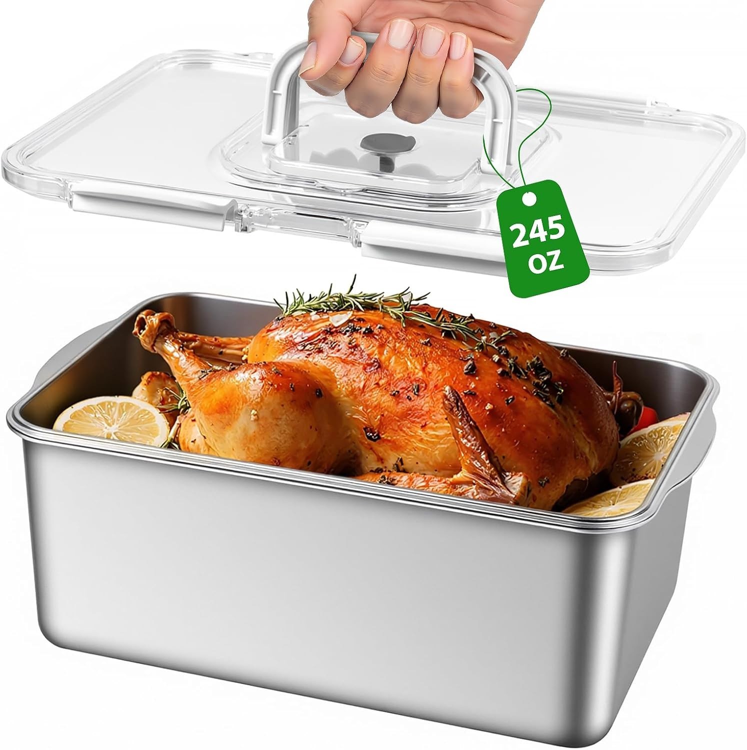 7000ML 304 Stainless Steel Food Storage Container with Lid Handle Oven Safe