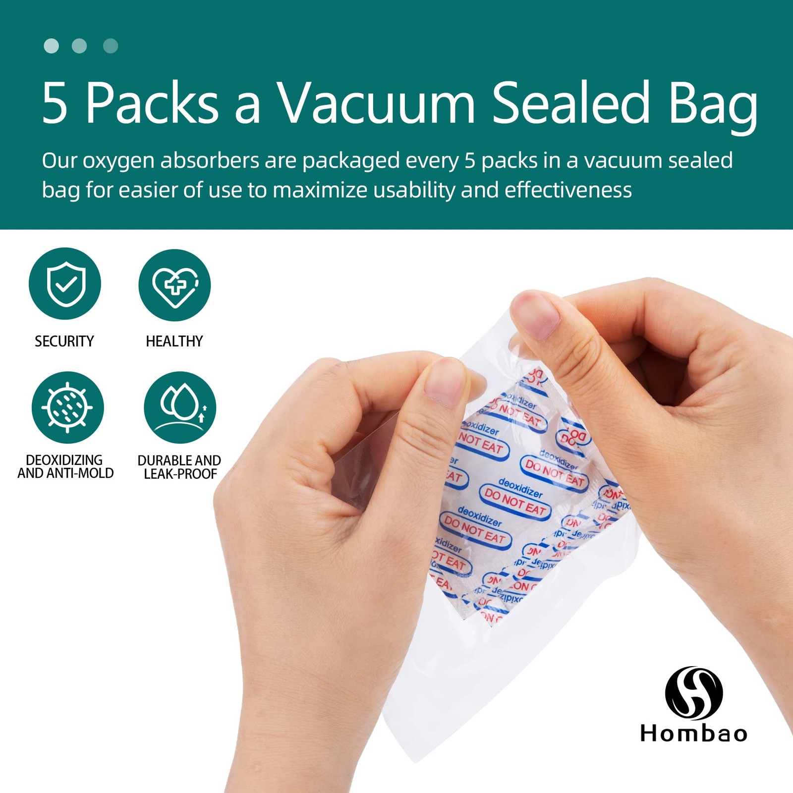 700cc Food Grade Oxygen Absorbers -100 Packs (5 Packs x 1 Vacuum Bag) Oxygen Abs