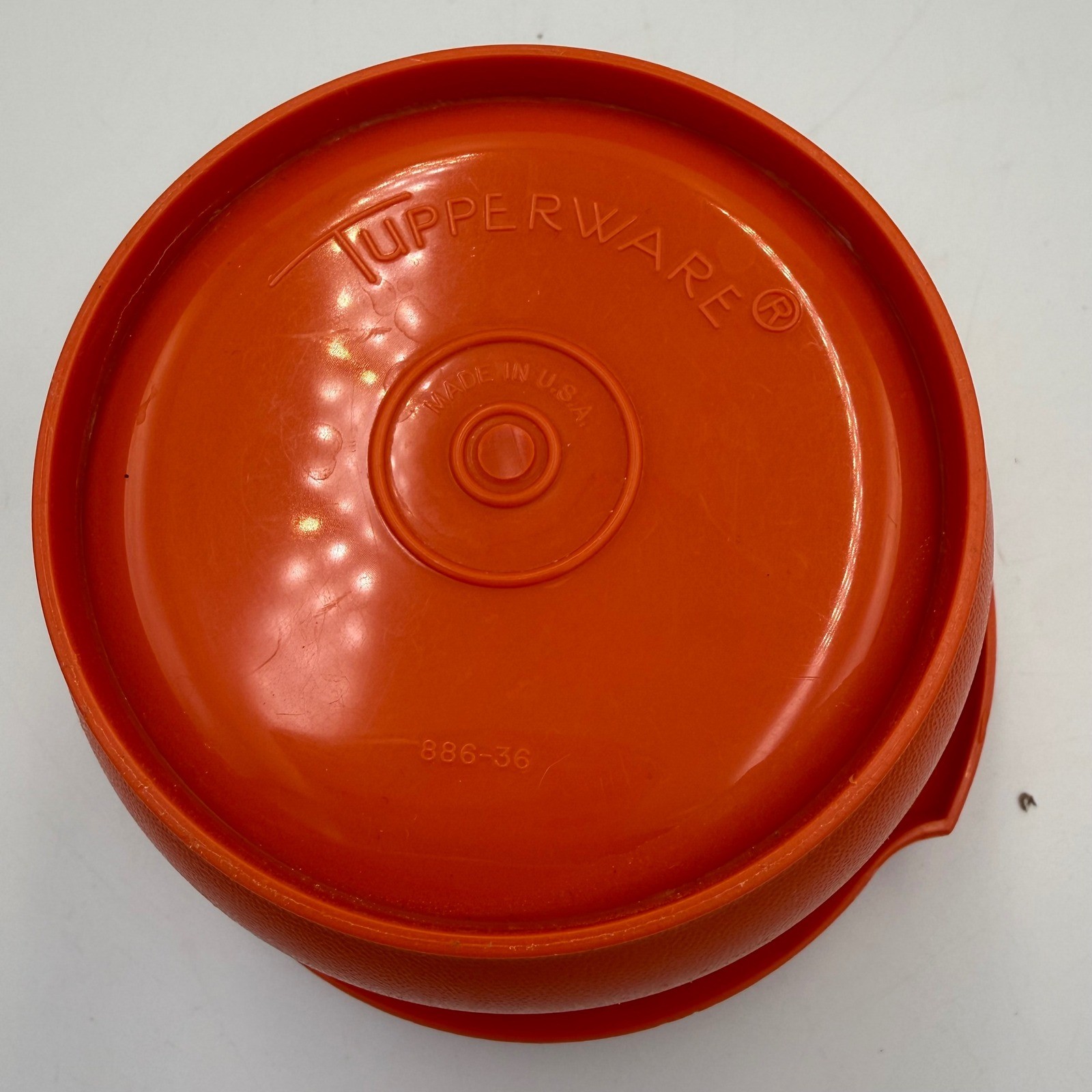 Vintage Tupperware Orange Servalier Bowl with Sunburst Lid 886-36 Made in USA