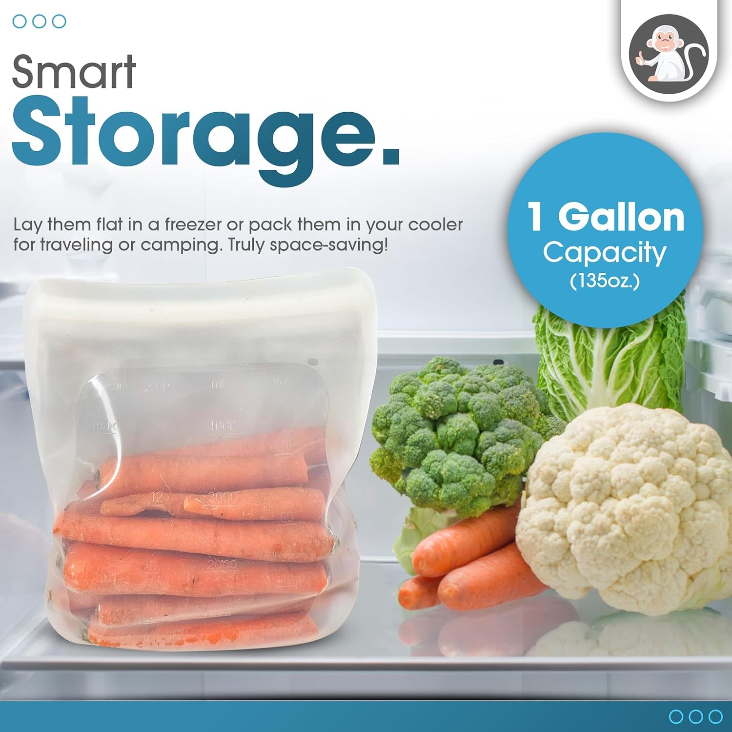 Reusable 1 Gallon Silicone Freezer Bag XXL 135 oz Clear Leakproof double-lock