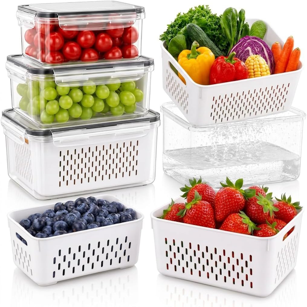 Fruit Storage Containers for Fridge with Lids, Fridge Organizers and Storage Pro