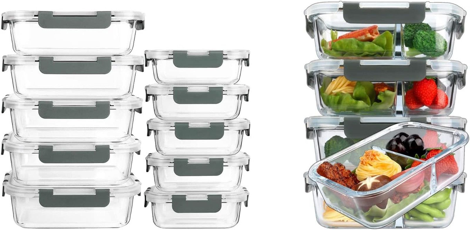 [10-Pack] 1 Compartment Glass Meal Prep Containers with Lids, [5-Pack,36 Oz] Gla