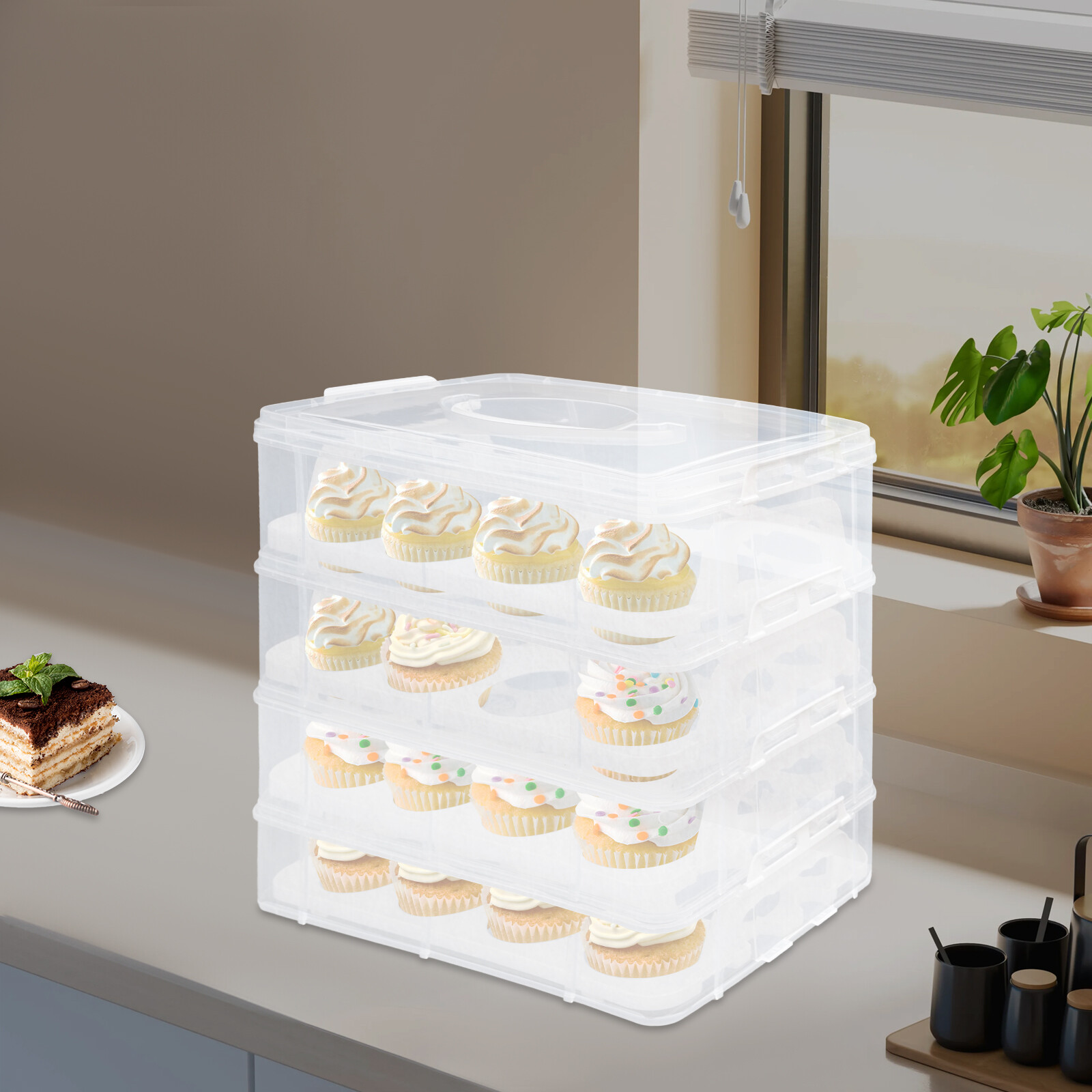 4-Tiers Portable Cupcake Carrier Cupcake Holder Carrier Stacking Cupcake Storage
