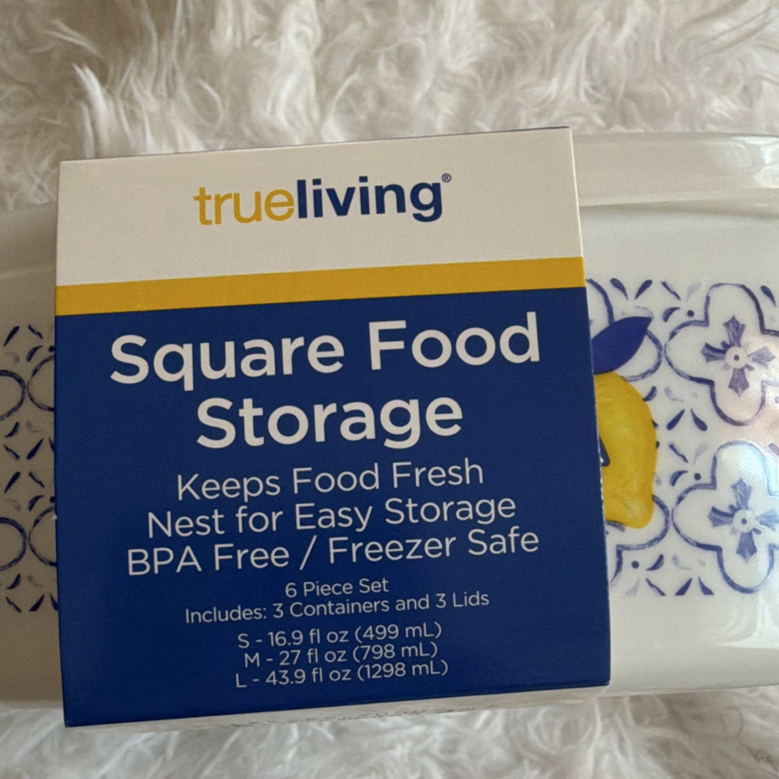 TrueLiving Square Food Storage Containers 6pc Snap Lids BPA-Free Freezer Safe