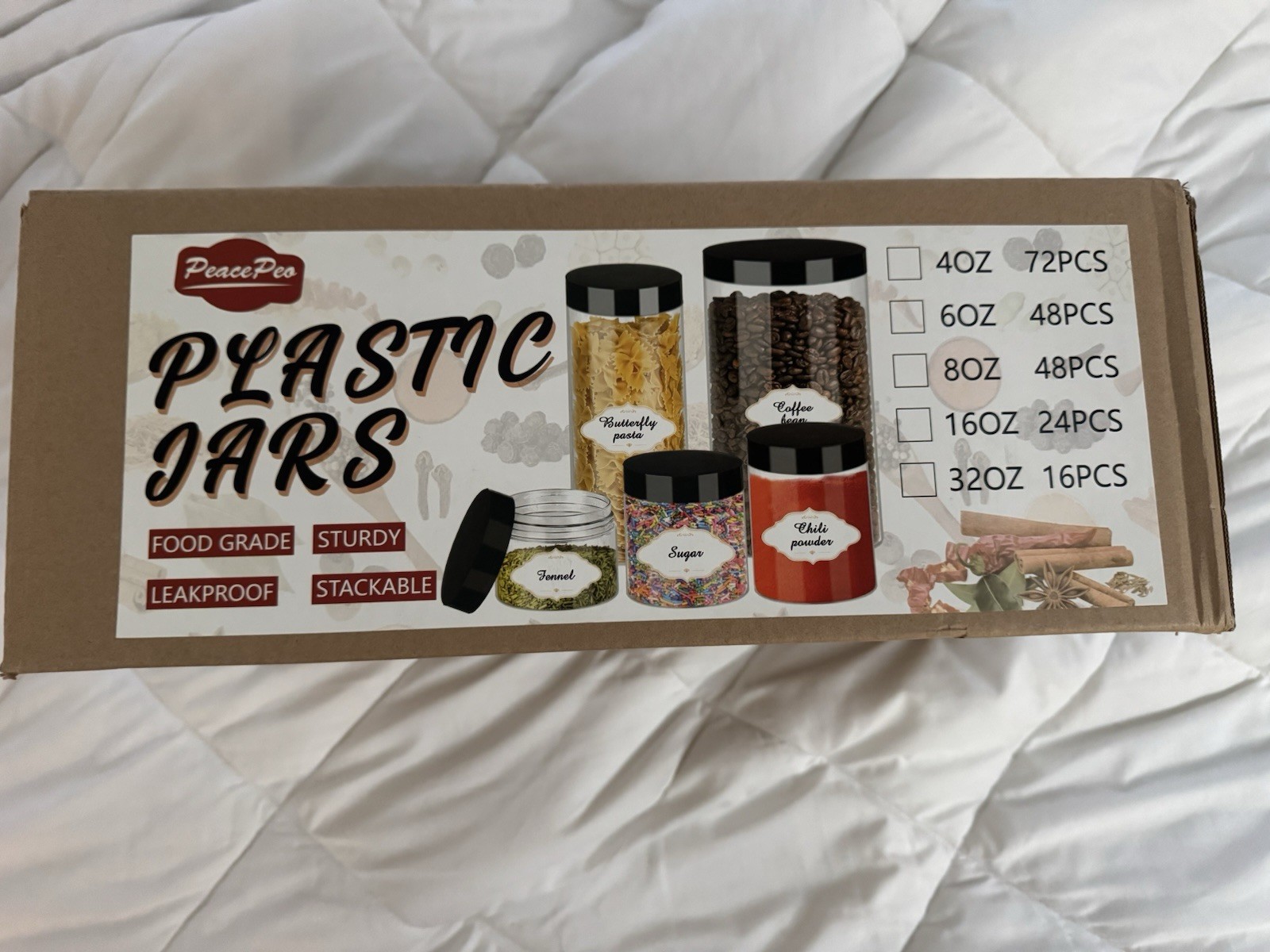 Plastic Jars with lids Clear Air Tight Container 8OZ Dry Food Spices Black Lid
