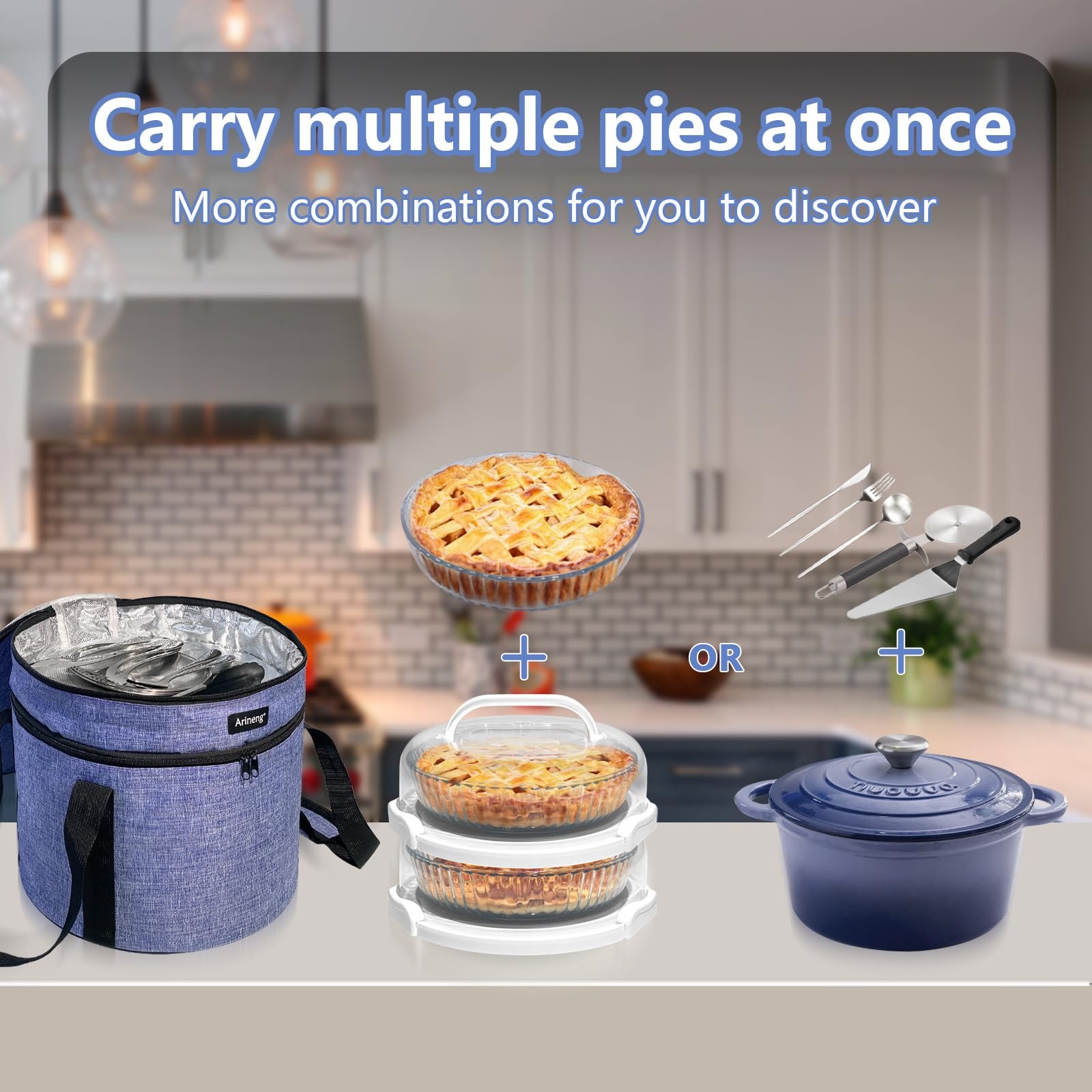 2 Pack Pie Containers with Lids and Handles, Includes Insulated Bags and Non-…