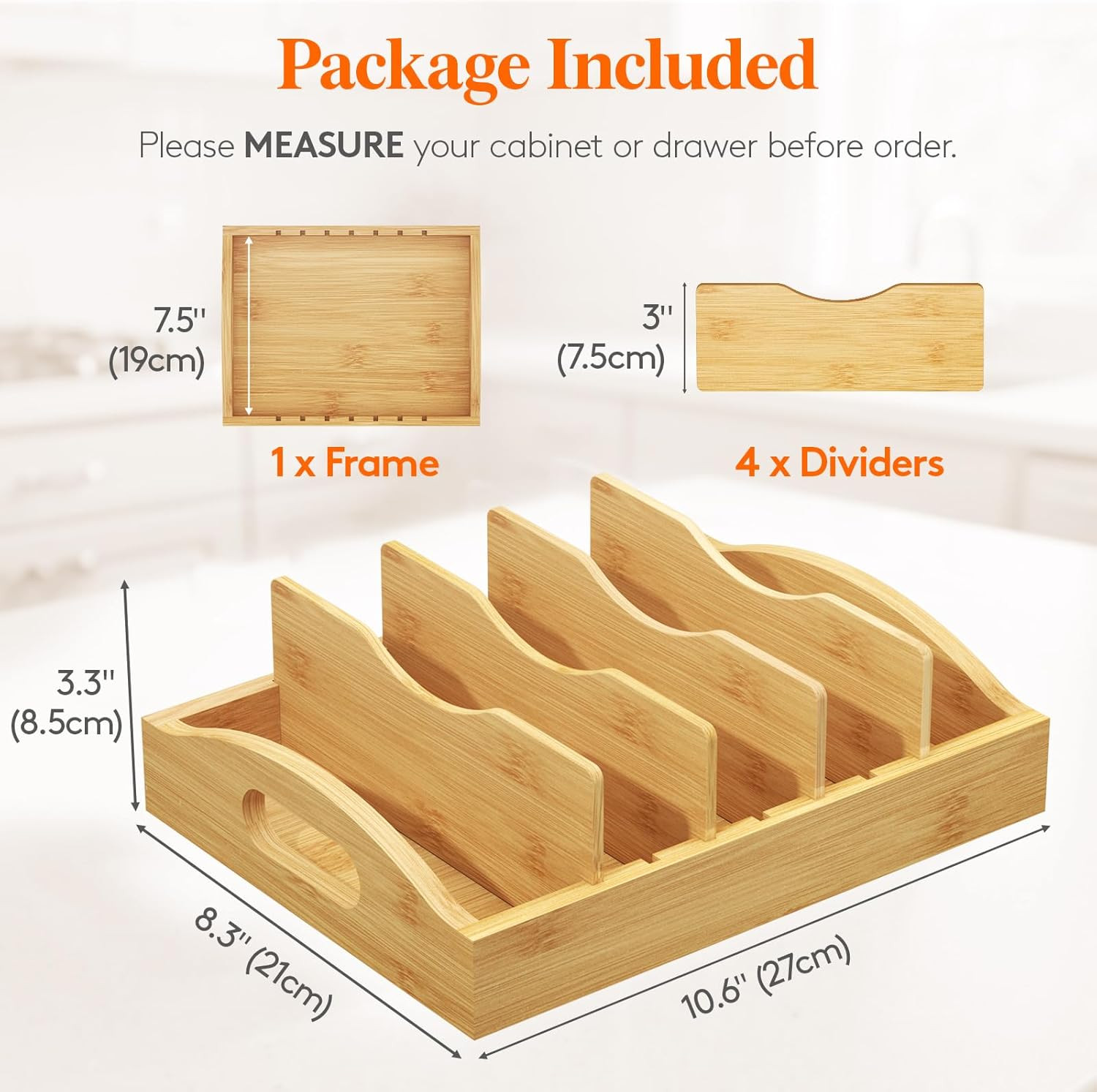 Bamboo Lid Organizer with Adjustable Inserts – 5 Sections for Kitchen Storage