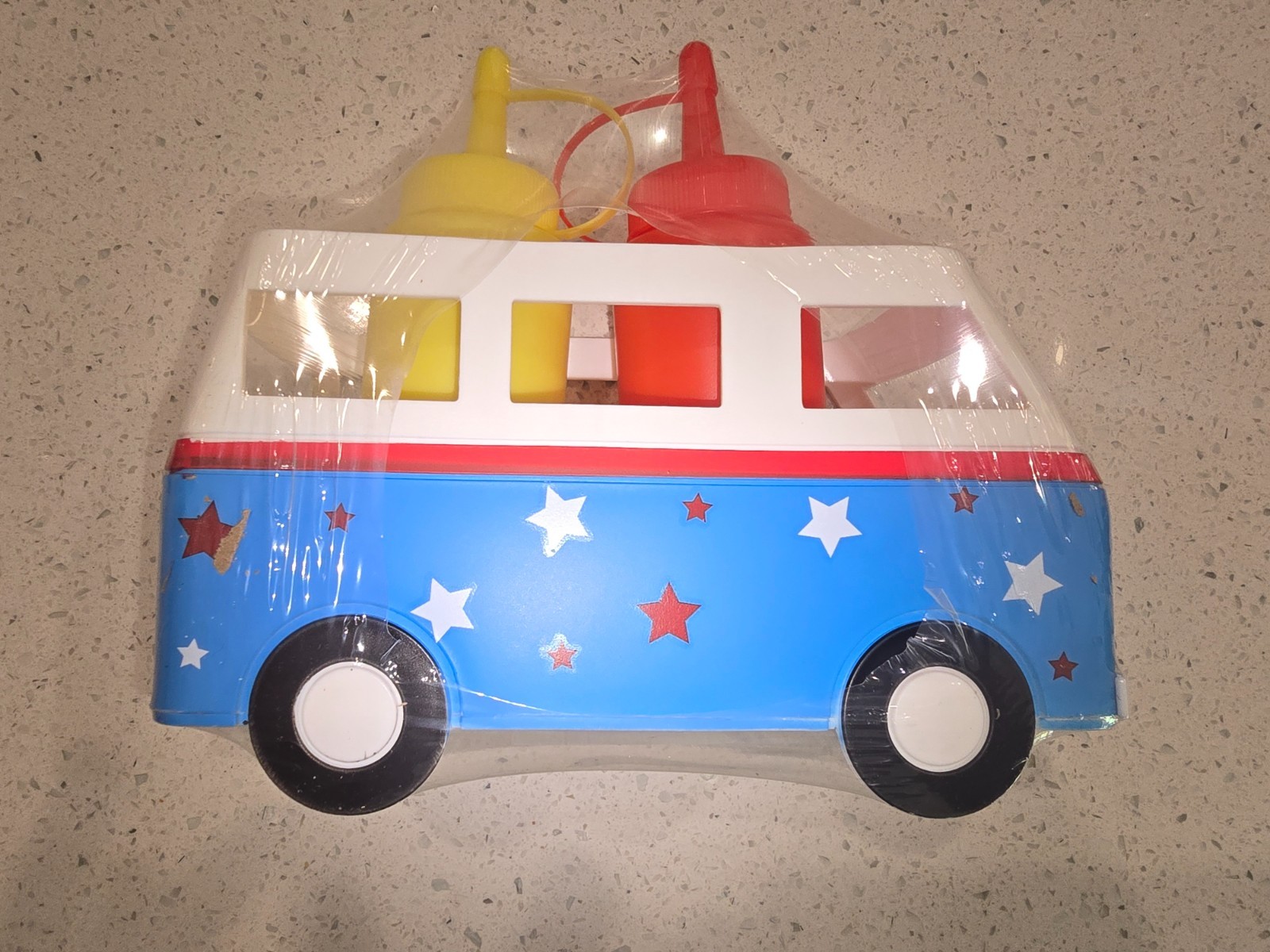 Target Bullseye Patriotic Picnic Mustard and Ketchup Caddy Set Truck Bottles NEW