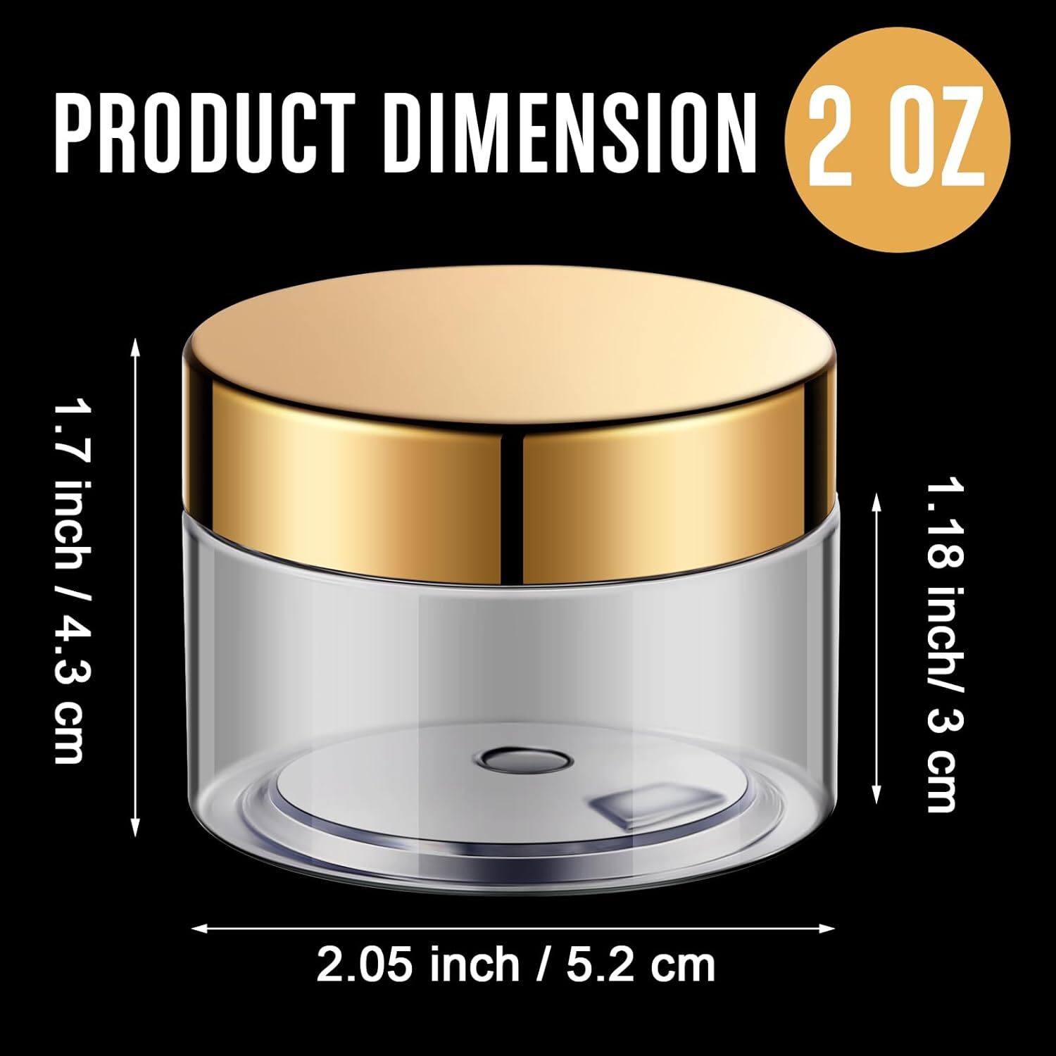 SATINIOR 100 Pcs Plastic Jars with Lids Small Clear 2 oz, Gold Lid