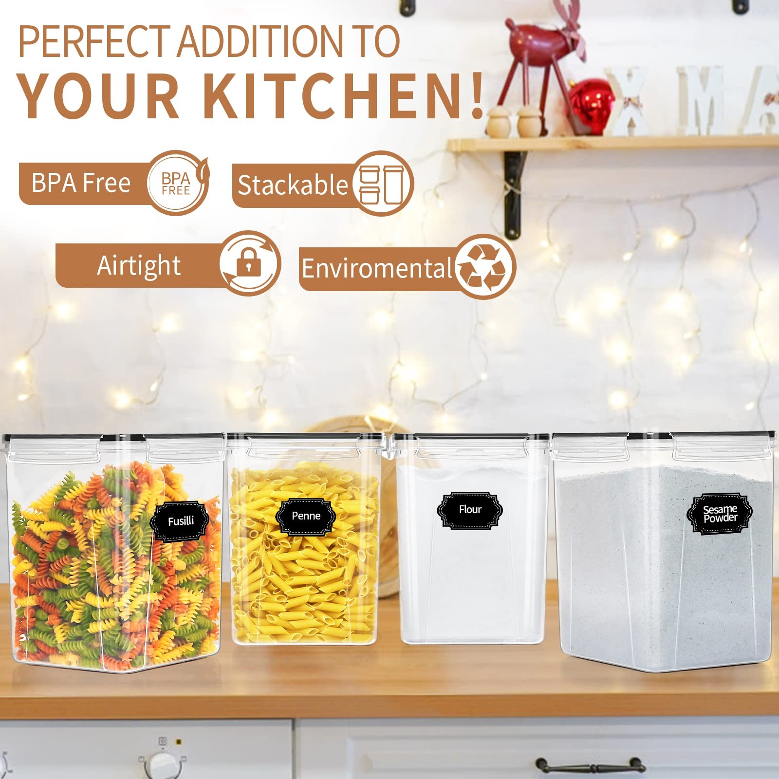 Large Airtight Food Storage Containers 5.2L / 195oz, 4pcs Pantry Kitchen Orga…