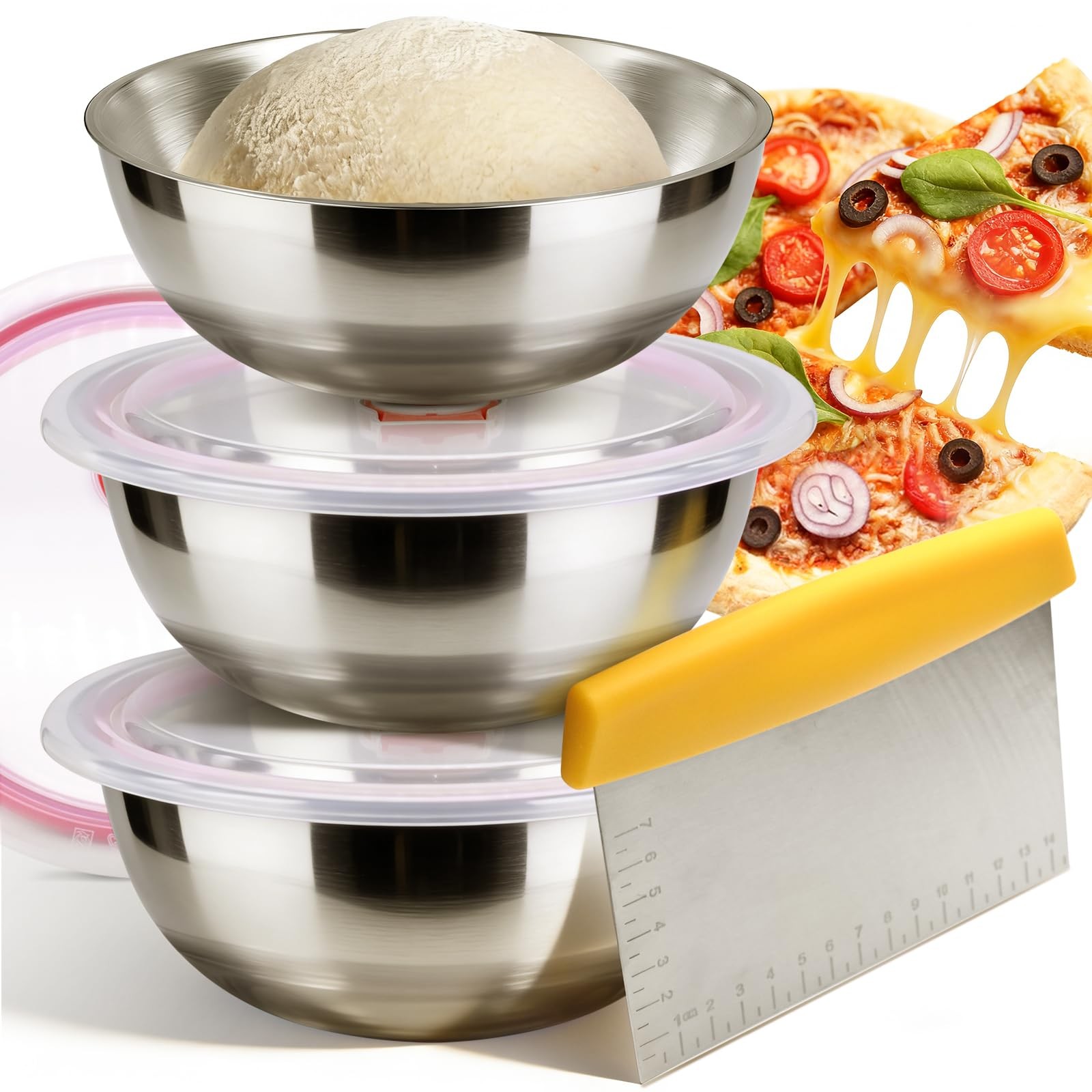 3 Pack Pizza Dough Proofing Containers, 29 oz/850 ml Stainless Steel Proofing…