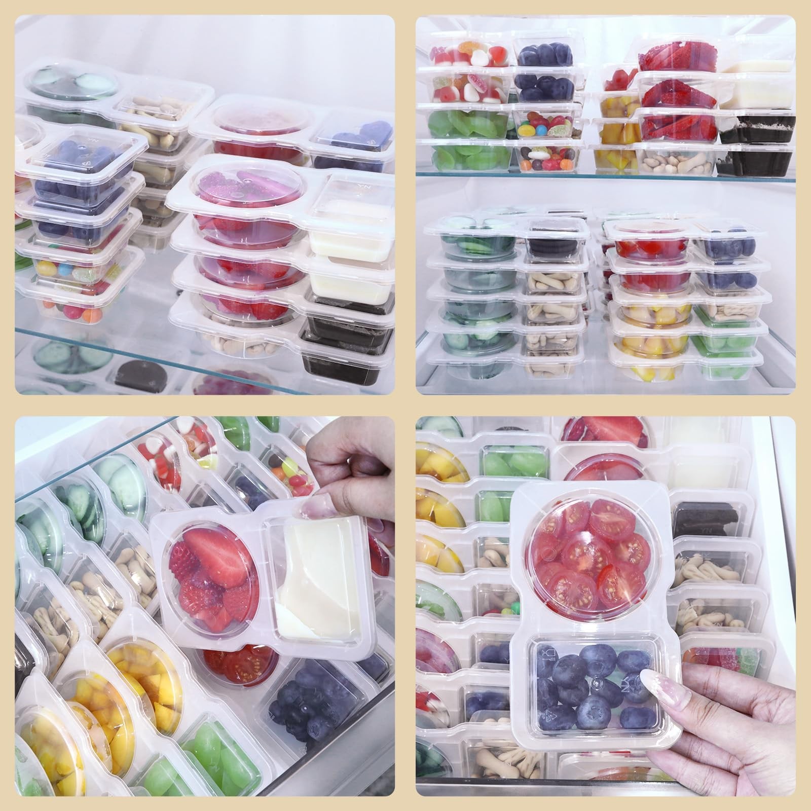 20 Sets Reusable Snack Containers With Lids, Double Compartment Snack Pack Co…