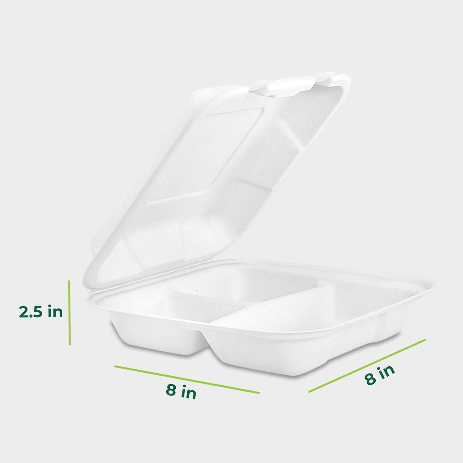 Clamshell Food Containers with Lids [8X8″] 3-Compartment 50-Pack
