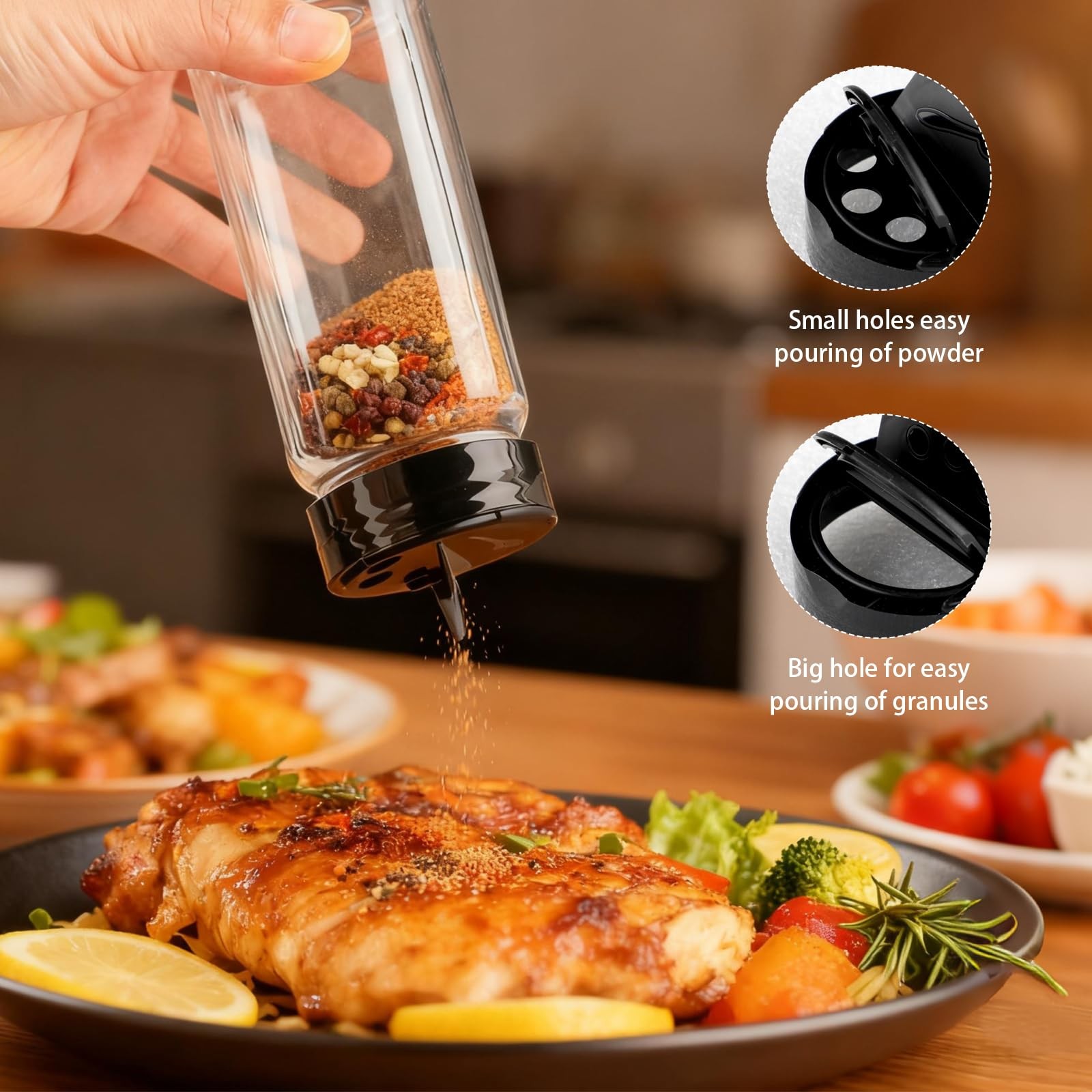 28 Pcs 9 oz Plastic Spice Jars with Black Cap,Square Plastic Bottle Container…
