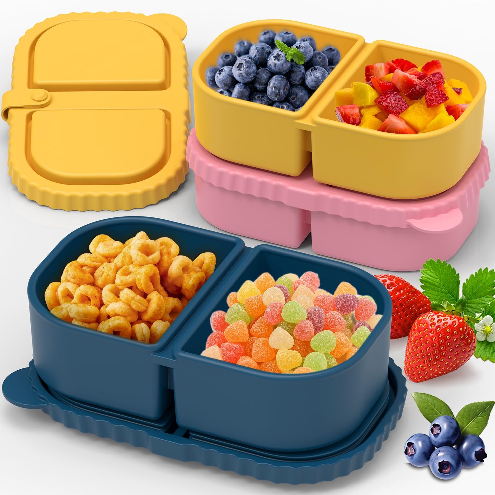 Silicone Storage Containers With Lids, 2 Compartments Leak Proof, 3 Pack