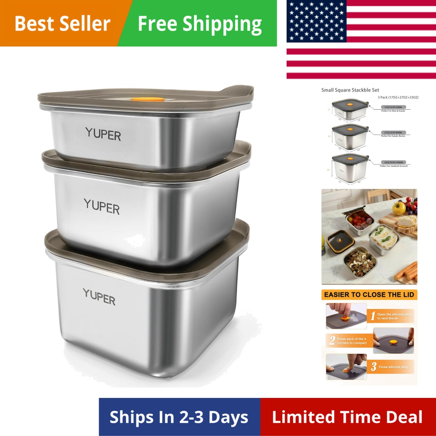 Stainless Steel Food Containers, Meal Prep Containers, Bacon Cheese Sandwich …