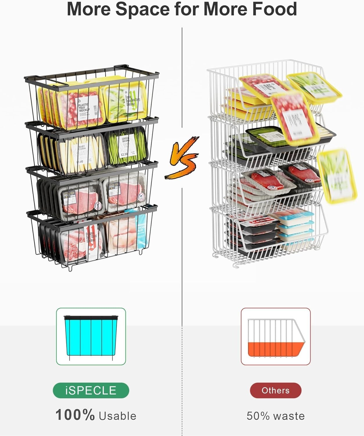 Deep Freezer Organizer Bins – Stackable Chest Freezer Organizer – 4 Pack, Black
