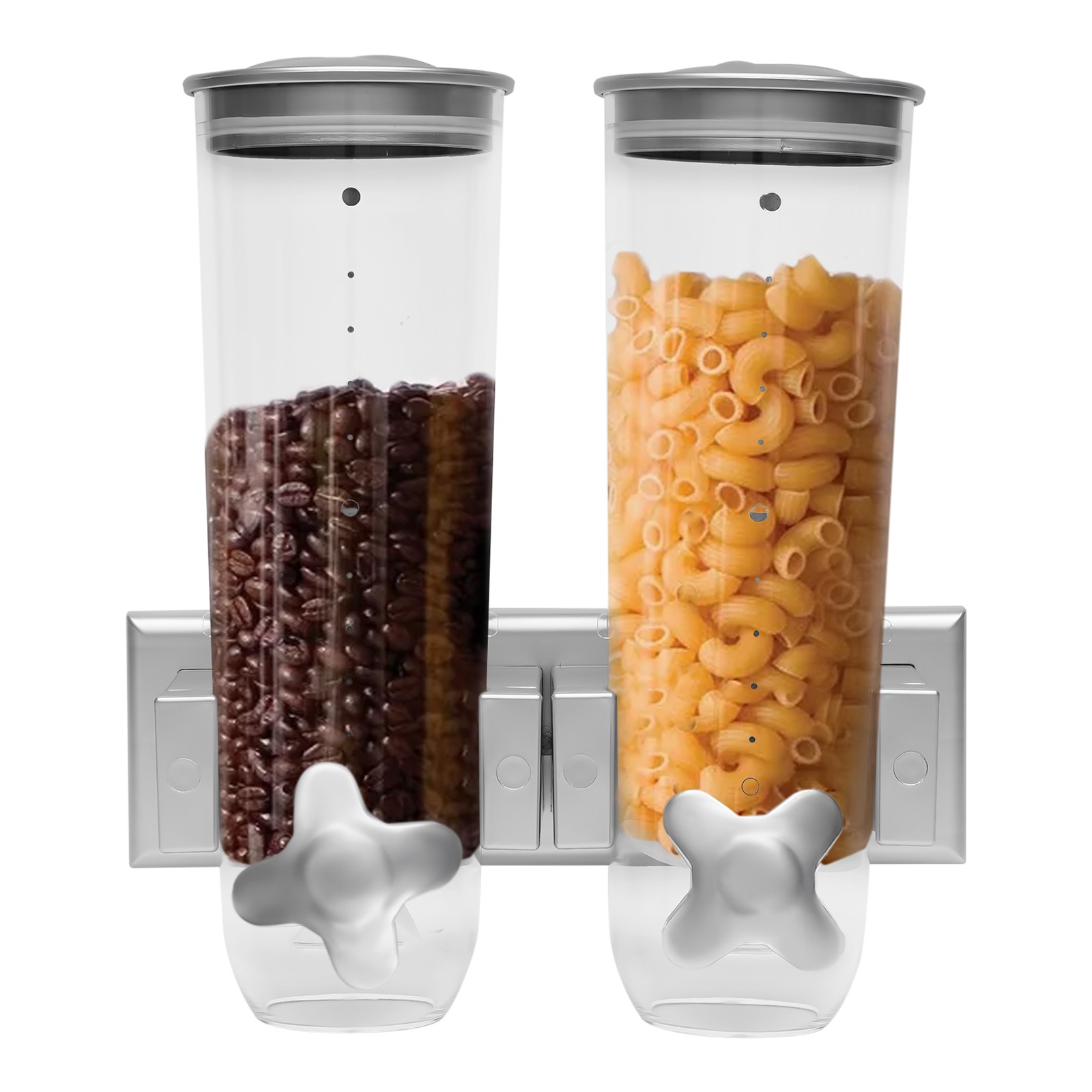 Wall Mount 2 Bucket Food Storage Dispenser Coffee/Bean/Candy/Rice Silver 3L