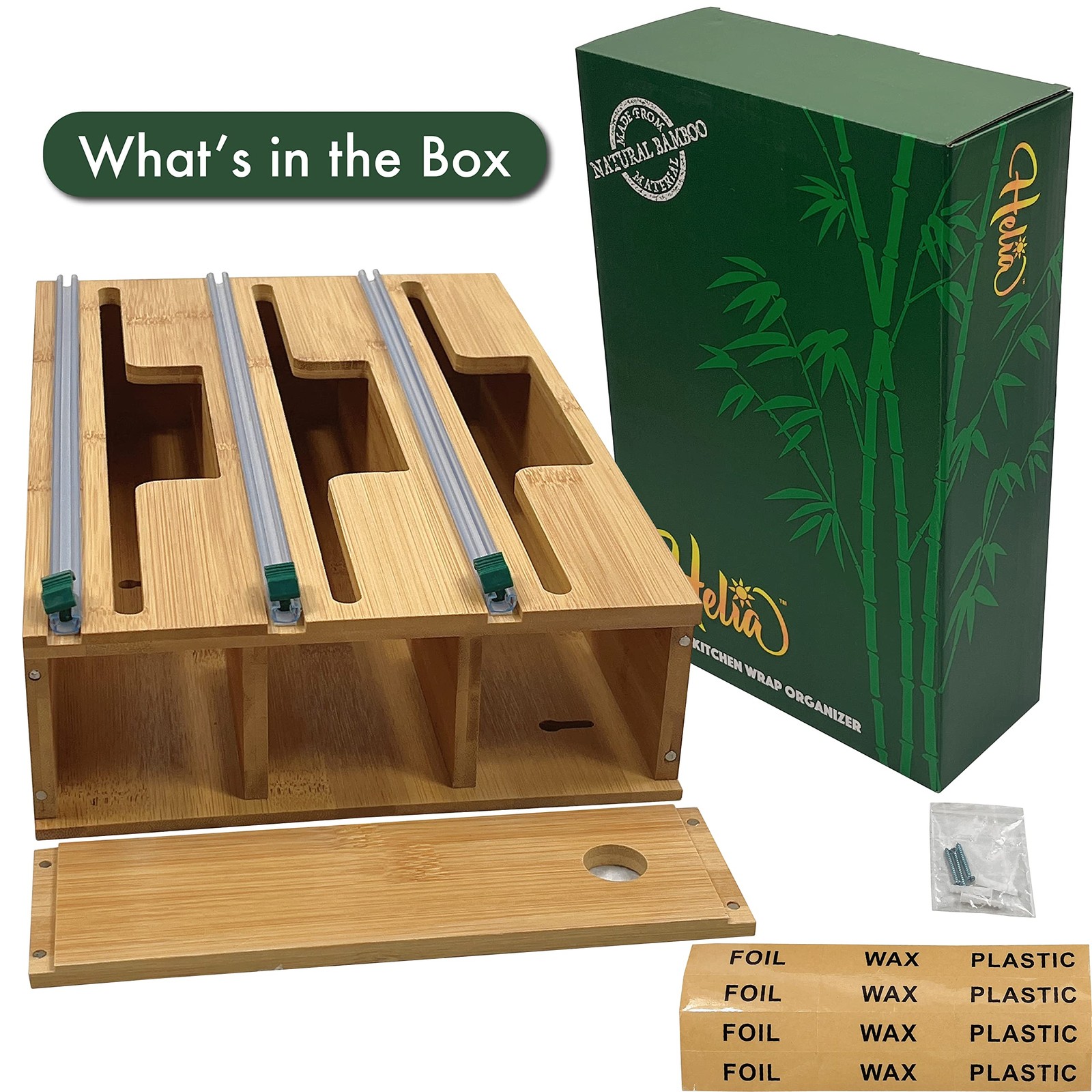 Bamboo Kitchen Wrap Organizer | Wall Mounting Solid Bamboo Foil and Plastic W…