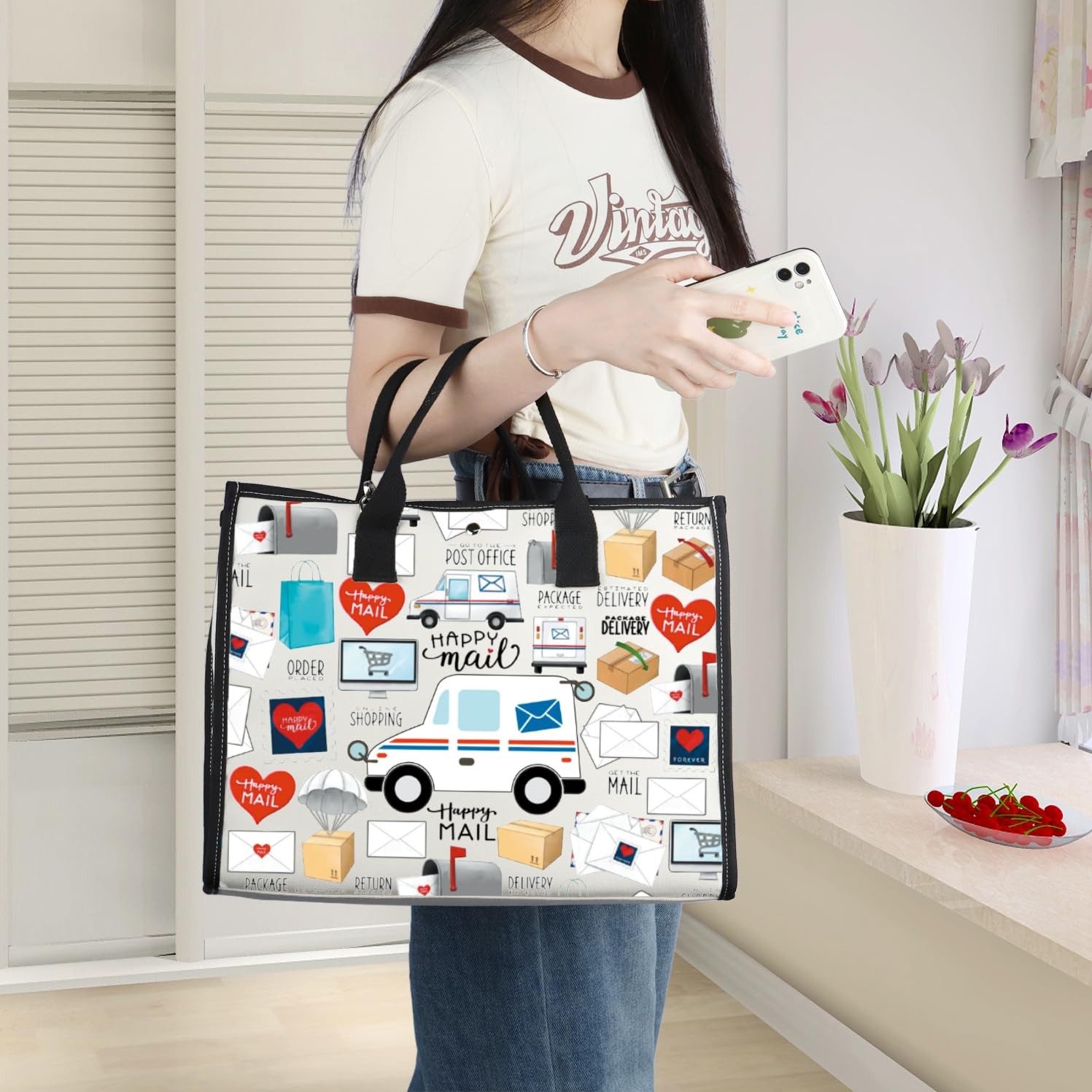 Wzmpa Mail Carrier Tote Bag Postal Worker Gift Deliveryman Reusable Grocery Bag