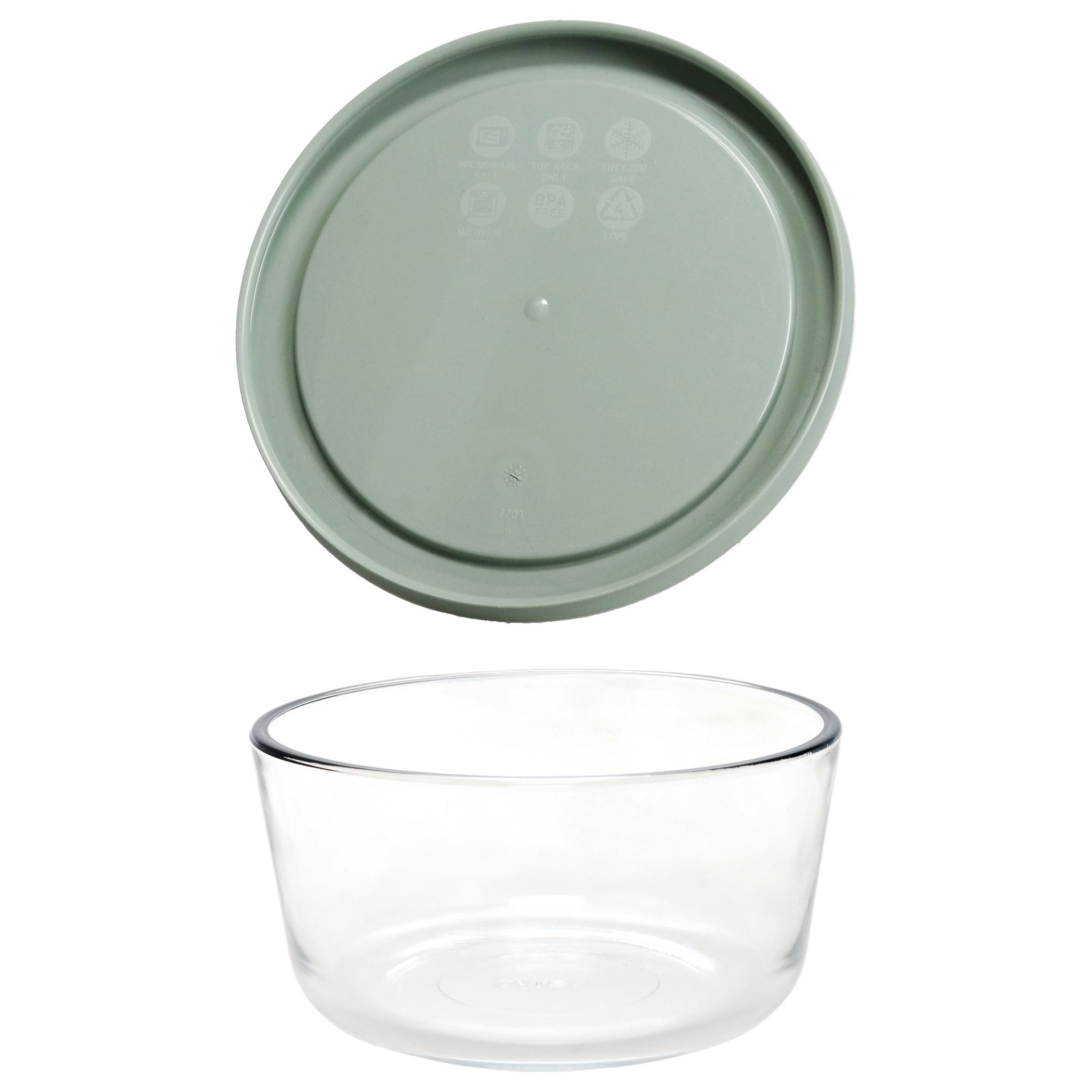 Pyrex (2) 7201 4-Cup Glass Bowls with (2) Tranquil Green Lids – Made in USA